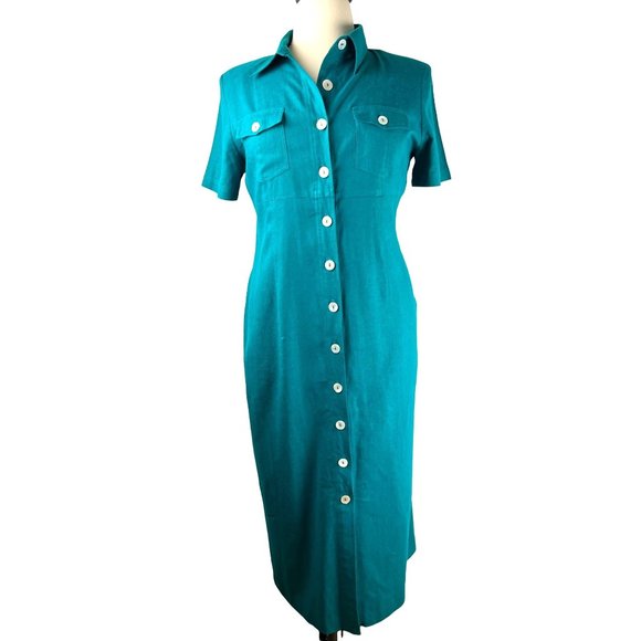 VTG 90's Robbie Bee Linen Blend Maxi Shell Button Front Dress, Women's Size 16 - Picture 3 of 16